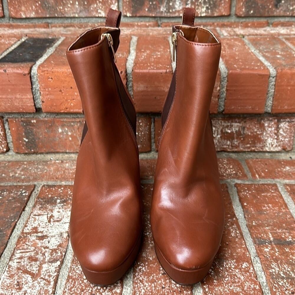 Vince Camuto Gripaula Dark Brown Leather Platform Block Heel Bootie Size 9.5 - Picture 2 of 8